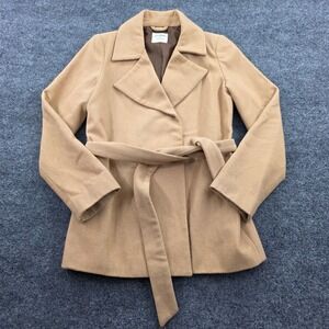 Old Navy Wool Blend Wrap Coat Camel Tan Belted Peacoat Trench Jacket Medium W